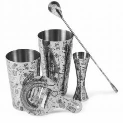 Urban Bar Tiki Stainless Steel 5 Piece Cocktail Set Tin-on-Tin Shaker, Jigger, Spoon And Strainer Cocktail & Gift Sets