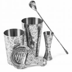 Urban Bar Cocktail & Gift Sets Tattoo Stainless Steel 5 Piece Cocktail Set Tin-on-Tin Shaker, Jigger, Spoon And Strainer