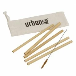 Urban Bar Barware Bamboo Straws (5) In Hessian Pouch With Brush