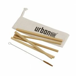 Urban Bar Barware Bamboo Straws (5) In Hessian Pouch With Brush