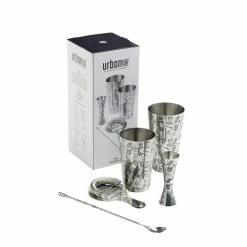 Urban Bar Tiki Stainless Steel 5 Piece Cocktail Set Tin-on-Tin Shaker, Jigger, Spoon And Strainer Cocktail & Gift Sets