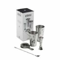 Urban Bar Cocktail & Gift Sets Tattoo Stainless Steel 5 Piece Cocktail Set Tin-on-Tin Shaker, Jigger, Spoon And Strainer